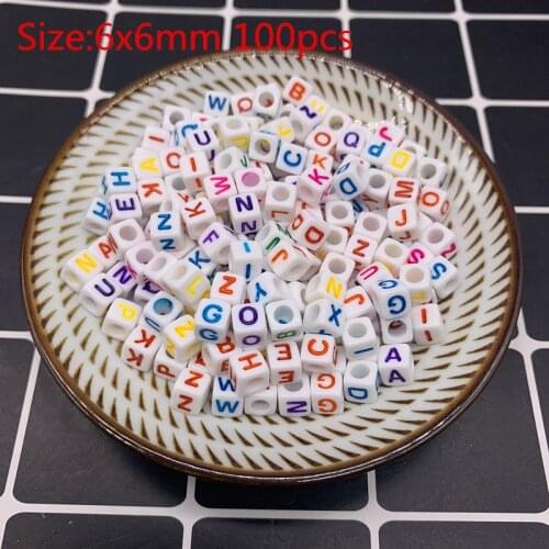 100pcs 6x6mm Mixed Letter Acrylic Beads Round Flat Alphabet Digital Cube Loose Spacer Beads For Jewelry Making Bracelet #11