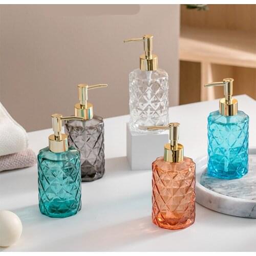 Liquid Soap Dispenser330MLDetergent Lotion Pump BottleBathroom Round Shampoo Foam Dispensers Glass Blue Green Transparent Nordic
