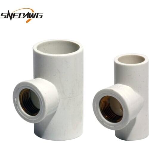 Tee Pipe Fittings Water Reduing PVC Pipe Joint 20/25/32mm Brass Thread Connector Water Pipe Supply DIY PVC-U Pipe Joint Fitting