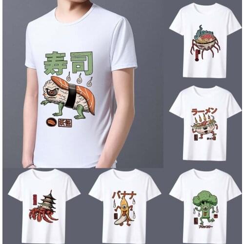 Mans White Print T-Shirt Cute Monster Pattern Series Men Tee Shirt Summer Student White Printing Male Short Sleeve Tops Clothes