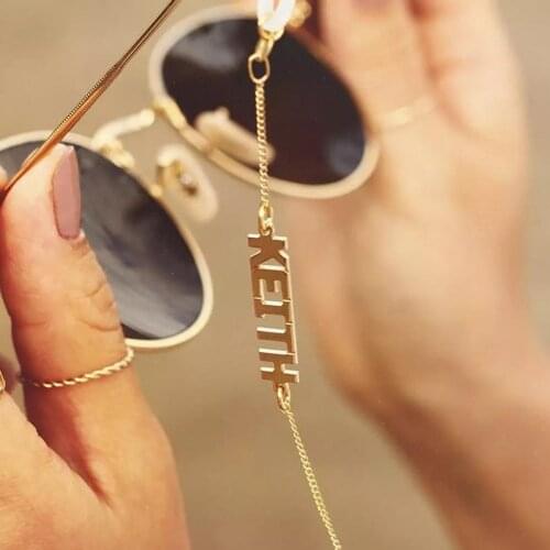 HUHUI Custom Name Glasses Chain Personalized Letter Sunglasses Chain Cuban Stainless Steel Eyeglass Women Jewelry Birthday Gift