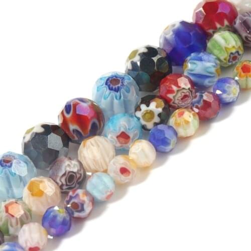 Lacoogh Lampwork Beads Mix Color Section Round Pandora Style DIY Necklace Bracelet Jewelry Making 6/8/10mm Diameter 36CM Length