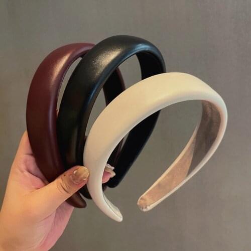New Retro PU Cortex Solid Color Hairband Headwrap Hair Accessories For Women Girls Elegant Korean Headwear Hair hoop Headband