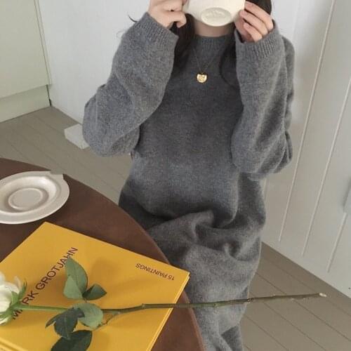 Autumn Winter Long Dress Women Knitted Sweater Elegant Dresses Long Sleeve Fashion Casual Female Clothes O-neck Lady Hot Dress