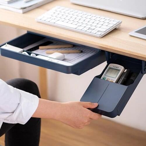 Under Desk Drawer Storage Box Self-adhesive Student Key Stationery Memo Pen Case Home Office Table Hidden Sorting Box Organizer