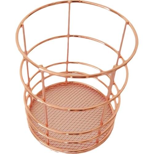 Rose Gold Wire Net Pencil Holder Round Iron Mesh Pen Cup Stationery Organizer Desk Sorter For Office Home School