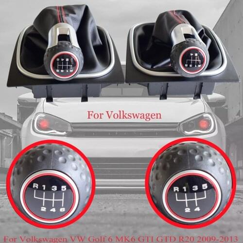 Manual 5/6 Speed Red Panel For Volkswagen VW Golf 6 MK6 GTI GTD R20 2009-2013 Gear Shift Knob Shifter With Leather Boot Cover