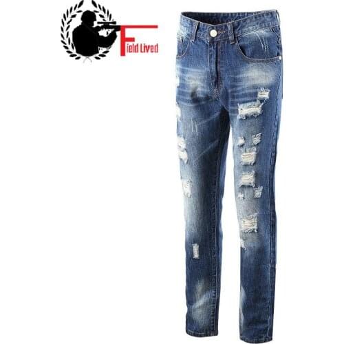 Ripped Jeans Men 2021 Blue Male Straight Denim Biker Pants Jogger Distressed Trouser Hole Size 34 36 38 40 42 Wholesale Clothing