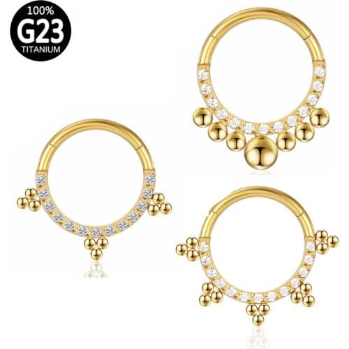 G23 Titanium Zircon Septum Clicker Hoop Ring Nose Labret Ear Tragus Cartilage Daith Helix Earring Segment Hinged Jewelry
