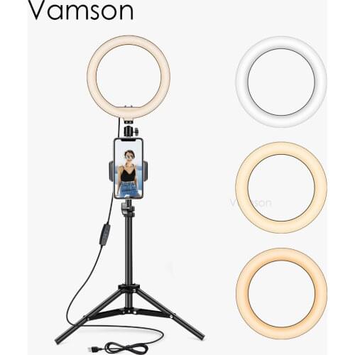 Vamson LED Selfie Ring Light Camera Ring Lamp With Table Tripods For Video for Ring Light Photography LED VLS10A
