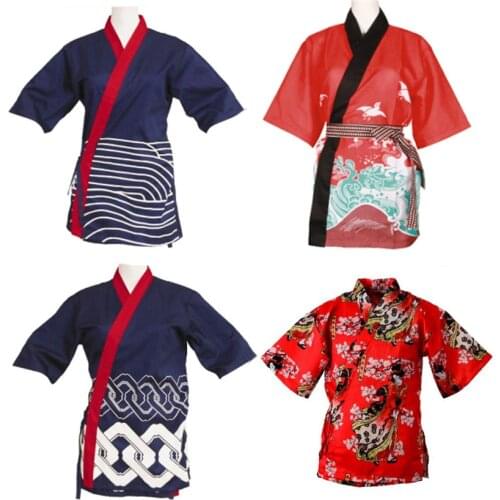 17Style Japanese Sushi Chef Uniforms for Adult Restaurant Work Wear Cuisine Print Cherry Traditional Food Service Cook Catering