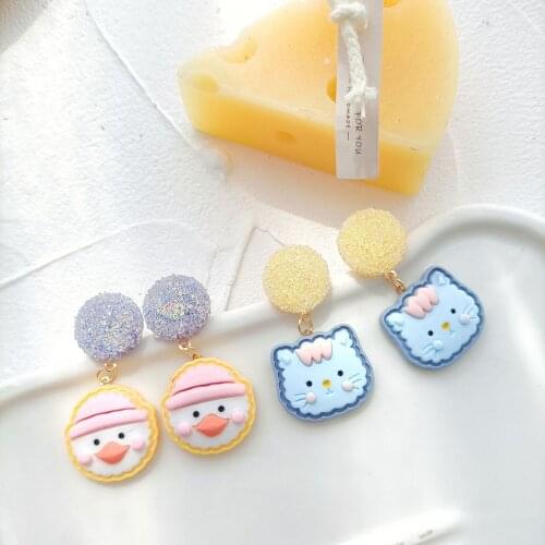 ZiccoWong Resin Cartoon Hit Color Yellow Duck Cat Drop Dangle Earring For Women Girl Lovely Sweet Crystal Fashion Dangle Jewelry
