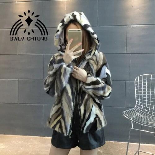 New Real natural genuine mink fur coat with hood women fashion colorful fur jacket outwear custom any size
