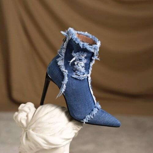 YMECHIC 2021 Autumn Sexy Hole Back Zipper Blue Ankle Boots Women Shoes 9cm High Heel Pumps Botas Party Free Shipping Big Size 45