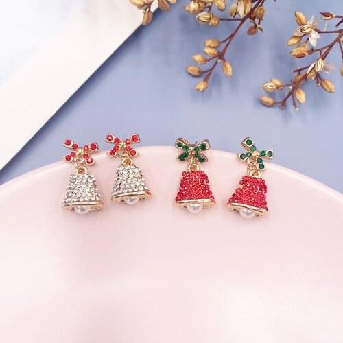 Christmas Bling Bling Rhinestone Bells Drop Earrings for Women Gold Metal Alloy Red White Bell Dangle Earrings Festival Jewelry