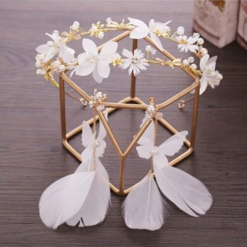 Baroque Vintage White Red Butterfly Pearl Bridal Tiaras Crown Headband Bride Headpieces Wedding Hair Accessories+Earring Set