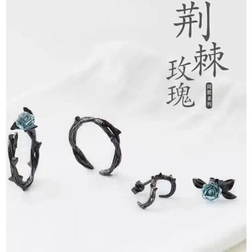 Original Design Bramble Rose 925 Sterling Silver Rings For Women Lover Inlaid Crystal Earrings for women