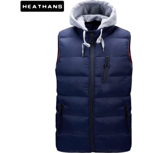 Mens Hooded Vests Autumn Winter Warm Solid Color Zipper Cotton Vest Male Multi-pocket Simple Parkas Jackets Men Waterproof Tops