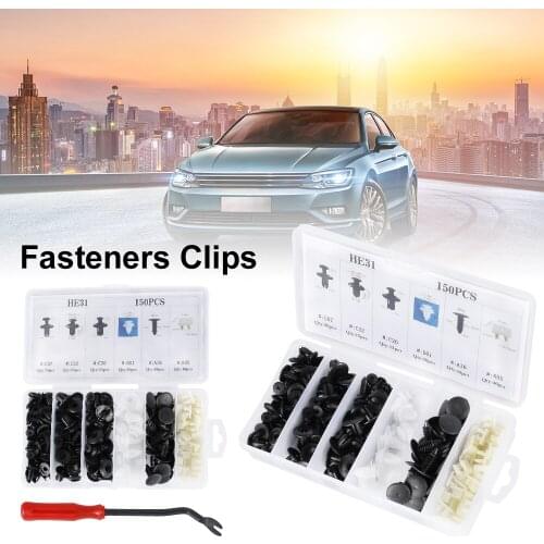 150pcs 6 Sizes Mixed Auto Fastener Car Bumper Clips Body Push Retainer Pin Retainer Universal Fastener Rivet Door Trim Panel