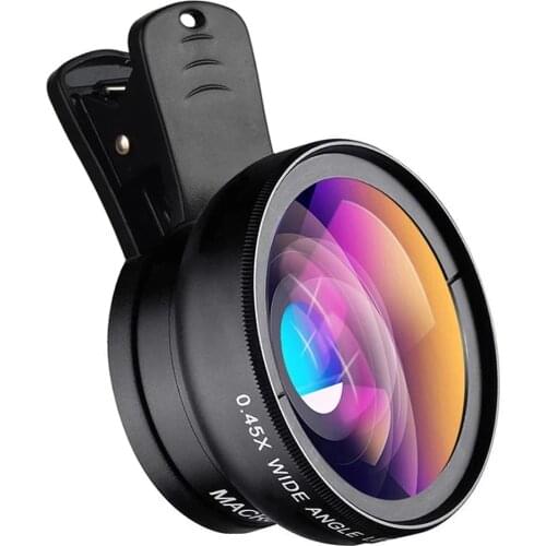 2 in 1 Phone Lens 0.45X Wide Angle Macro Fisheye Lens for iPhone Samsung Xiaomi Phone Camera Lens Kits With Clip Fish Eye Lens