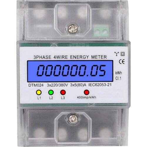 3 Phase 4 Wire Energy Meter 220/380V 5-80A Energy Consumption kWh Meter DIN Rail Installation Digital Electric Power Meter