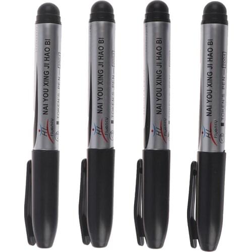 4pcs Black Permanent Oil Marker Pen Token Pens for Paper Metal Glass Marking Pen Office School Supplies Large Capacity Pen