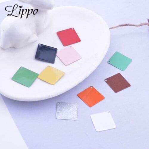 50pcs AC11417 20mm Spring colors Square Charms Green Matt Silver Color Orange Pendant DIY Jewelry Earring Pendant