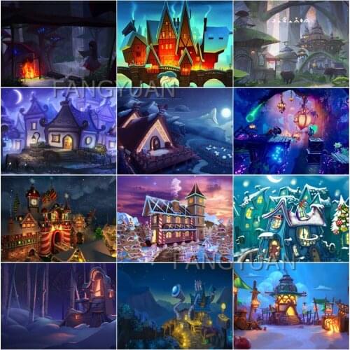 5D Full Square Round Diamond Painting Castle Scenery Rhinestone Embroidery Cross Stitch Cartoon Landscape Home Decoration