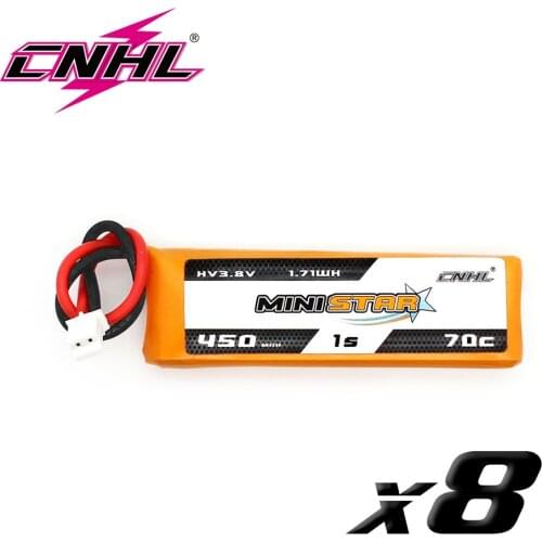 8 UNITS CNHL MiniStar HV 450mAh 3.8V 1S 70C Lipo Battery with PH 2.0 Plug for Racing Drone Quadcopter EMAX TinyHawk HAPPYMODEL