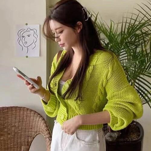 Abrini Women Autumn Winter Cardigans Women Casual Loose Fashion Crop Tops Ribbed Jacket Cardigans Female Button Up Collect Waist