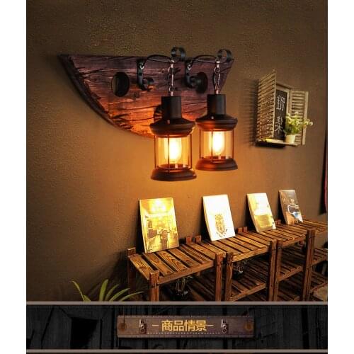 American Country Pendant Light Creative Wood Pendant Lamp Glass Ball Hanging Lamp Nordic Designer Light Art Deco Lighting Abajur