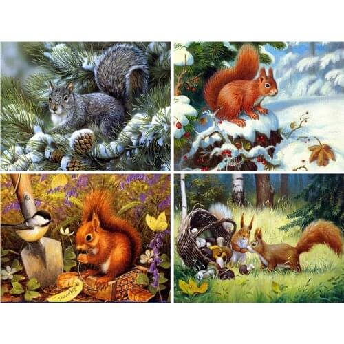 Squirrel Needlework,DIY Patterns Deer Cross Stitch,Sets For Embroidery Kit Full Embroidery Simple European Cross-Stitching
