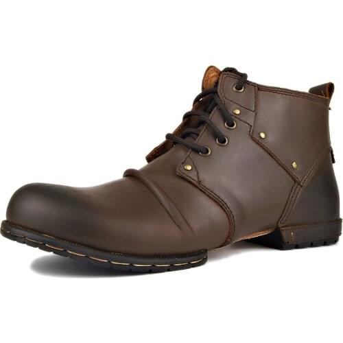 Manual Motorcycle Boots Men Biker Retro Genuine Cow Leather Punk Martin Shoes Motorbike Moto Boots Protective Gear EU 40-47