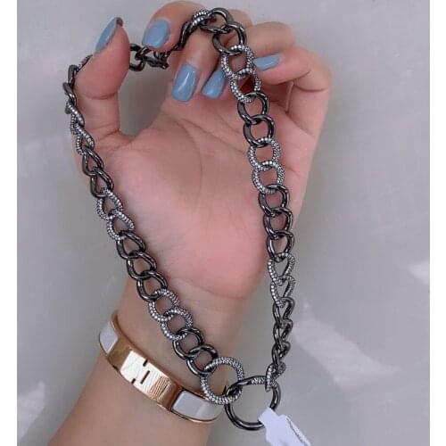 Brand 1:1Brand Fashion Necklace High Quality Black Color Chain with Cubic Zirconia Sliding Hoops Women Jewelry Gift