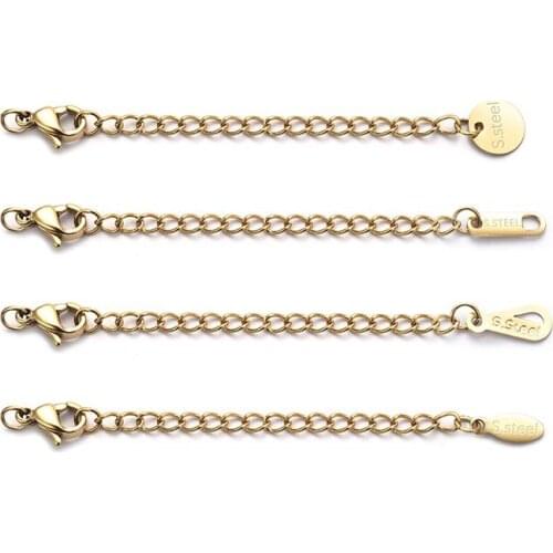 10pcs 5cm Gold Stainless Steel Extension Tail Chain DIY Bracelet Necklace Jewelry Making Findings Lobster Clasps Connectors