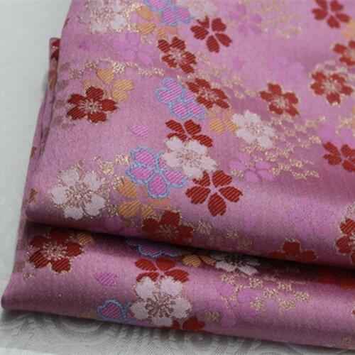 CF390 1Yard Pink Sakura With Gold Embroidery Brocade Jacquard Chinese Silk Brocade Fabric For Women Dress Qipao Fabric For Sew