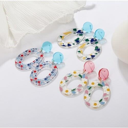 ZiccoWong Korean Acrylic Dot Flower Long Drop Earring For Women Girls Geometric Hit-color Fashion Hanging Earring Jewelry