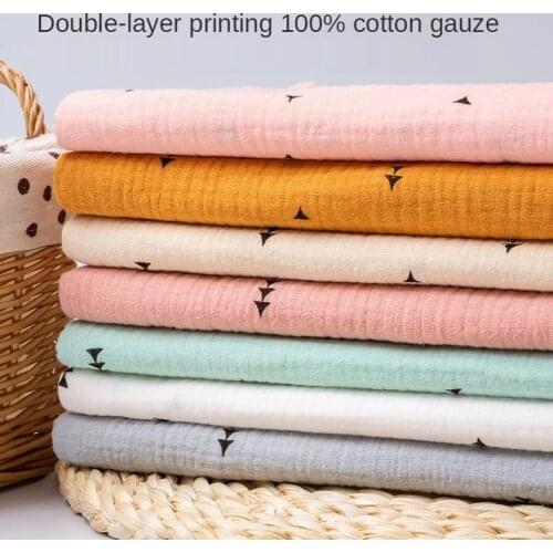 Double Crepe Fabric Cotton 100% Kids Triangle Printing Children Gauze Infant Pajamas Home Clothing Tulle Brode Sewing for Dress