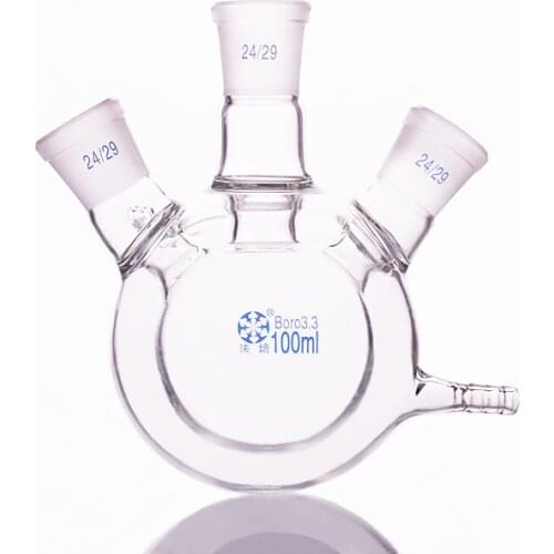 Double-deck spherical three-necked round bottom flask,Capacity 100ml,Joint 24/29,Mezzanine jacketed reactor bottle