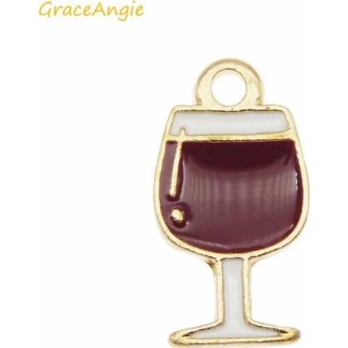 GraceAngie 10pcs/lot Kawaii Alloy Red Wine Glass Earring Charms Enamel Goblet Bracelet Keychain Small Pendant Jewelry Findings