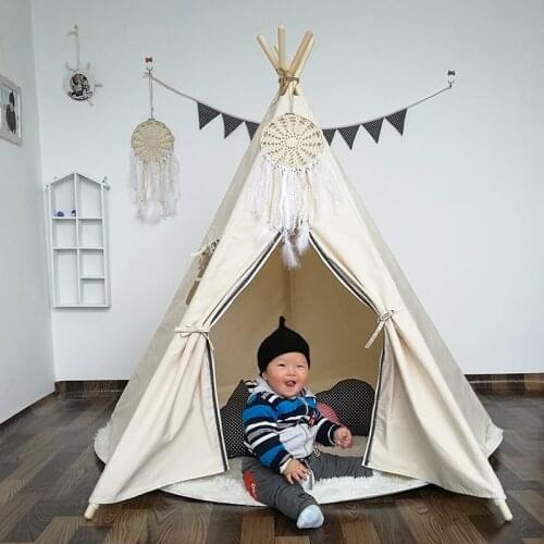 [TOP] Soft Cotton Kids Play Tent White Prince Princess Playhouse castle home Toy Five Poles Children Teepees For Boys Tipi house