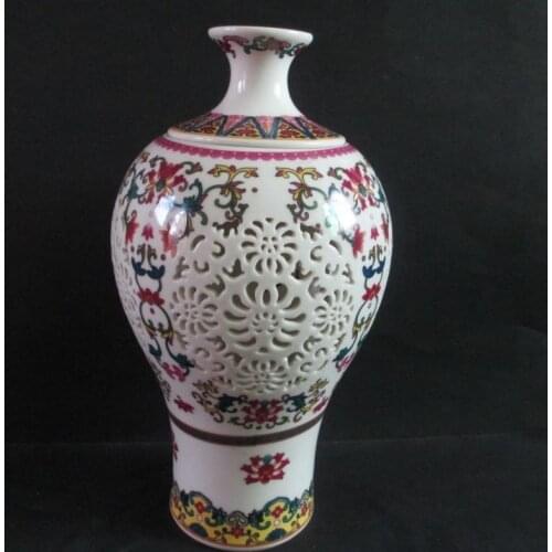 Chinese archaize generation of hollow out two ceramic double red vase