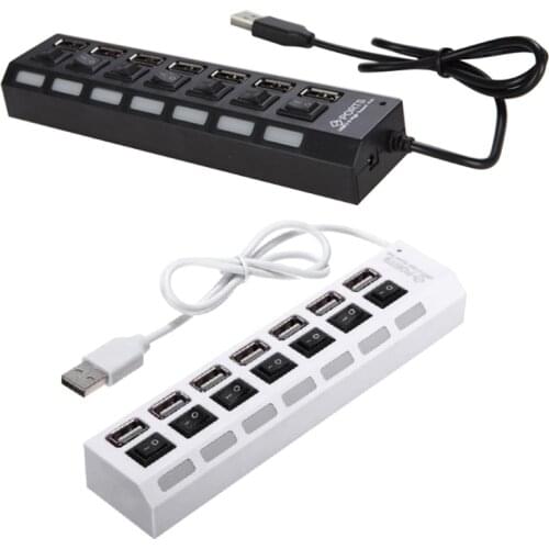 USB 2.0 Hub Multi USB Splitter 7 Port Multiple Expander 2.0 with LED Lights, Independent Sub Control Switch, for Windows