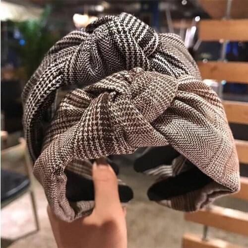 Korean New Grid Width Hairbands Fashion Knot Turban Headband For Women Hair Accessories Bath Yoga Headwear 2020 Girl Gift