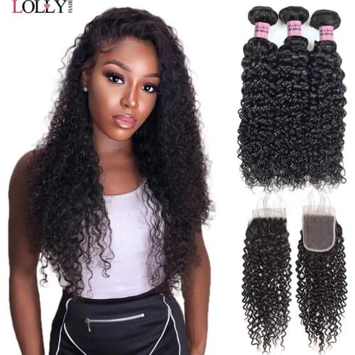 Mongolian Kinky Curly Hair Bundles With Closure Lace Frontal With Human Hair Bundles Bundles with Closure Non-Remy Lolly Hair