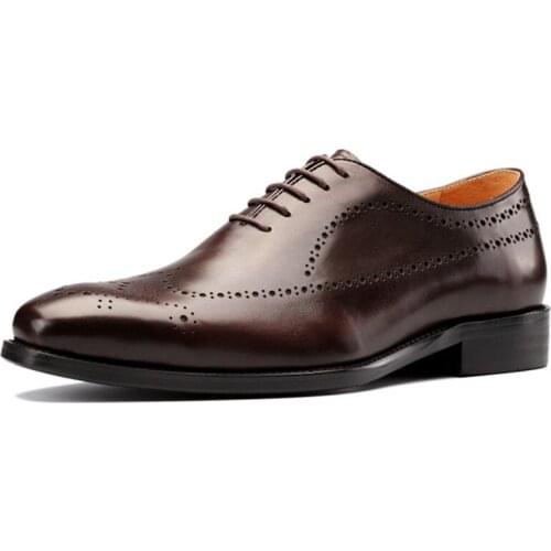 Handmade Mens Genuine Leather Brogues Formal Dress Shoes with Lift High Insole Height Increasing 5 cm for Wedding Party Busines