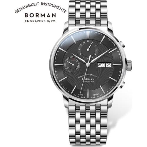BORMAN 316L Stainless Steel Automatic Men Wristwatch Date Week Month Men Mechanical Watch Sapphire Glass Waterproof 50M Watches