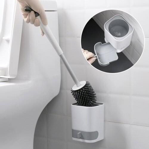 Wall Mounted Toilet Brush Set Toilet Cleaning Brush with Holder Drain Tray Bathroom Brush Scrubber with Soft Head Cleaning Tools