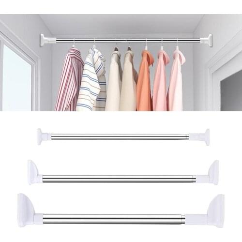 Tension Curtain Rod Adjustable Rail Pole Net Rods Anti-Slip Steel 50-160cm