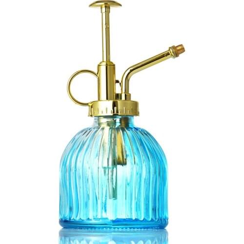 Small Watering Can 16*7.5cm Transparent With Gold Top Pump Garden 200ML Reusable Glass Sky Blue Vintage Sprayer Plant Mister